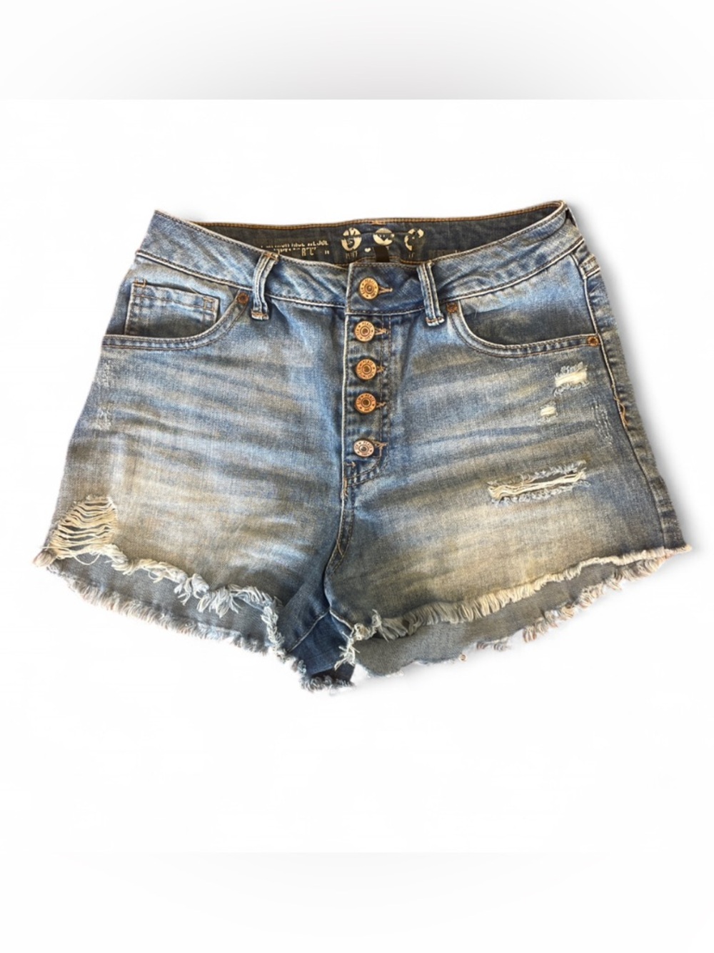 Rewash Light Blue Distressed Button-Front Jean Shorts